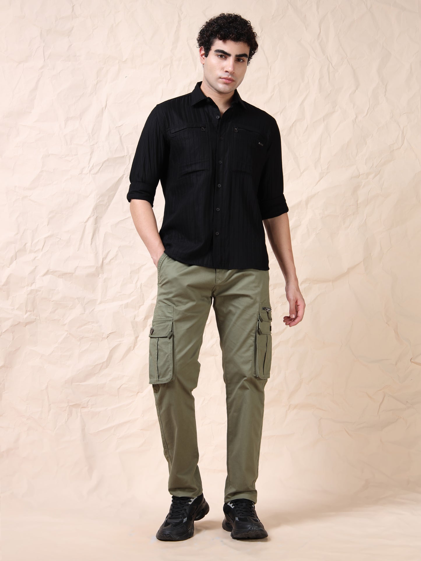 Full Sleeve Double Pocket Black Shirt