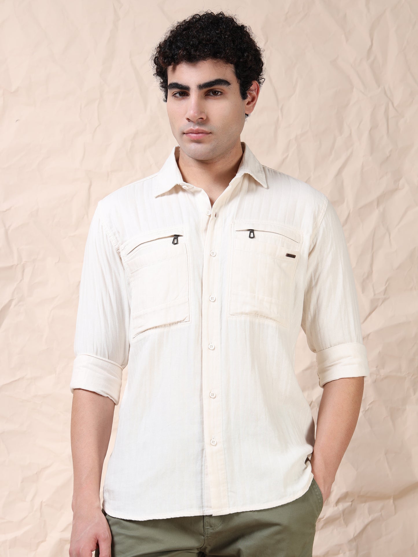 Full Sleeve Double Pocket White Shirt
