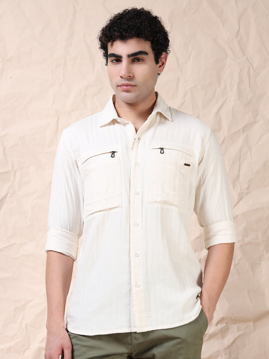 Full Sleeve Double Pocket White Shirt