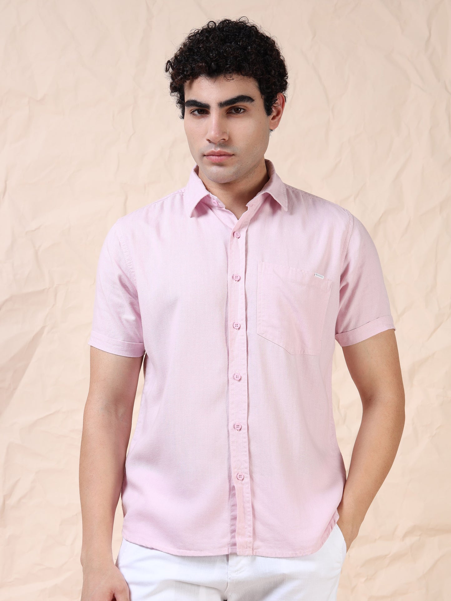 Half Sleeve Single Pocket Light Puple Color Shirt