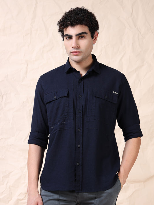Full Sleeve Double Pocket Navy Shirt