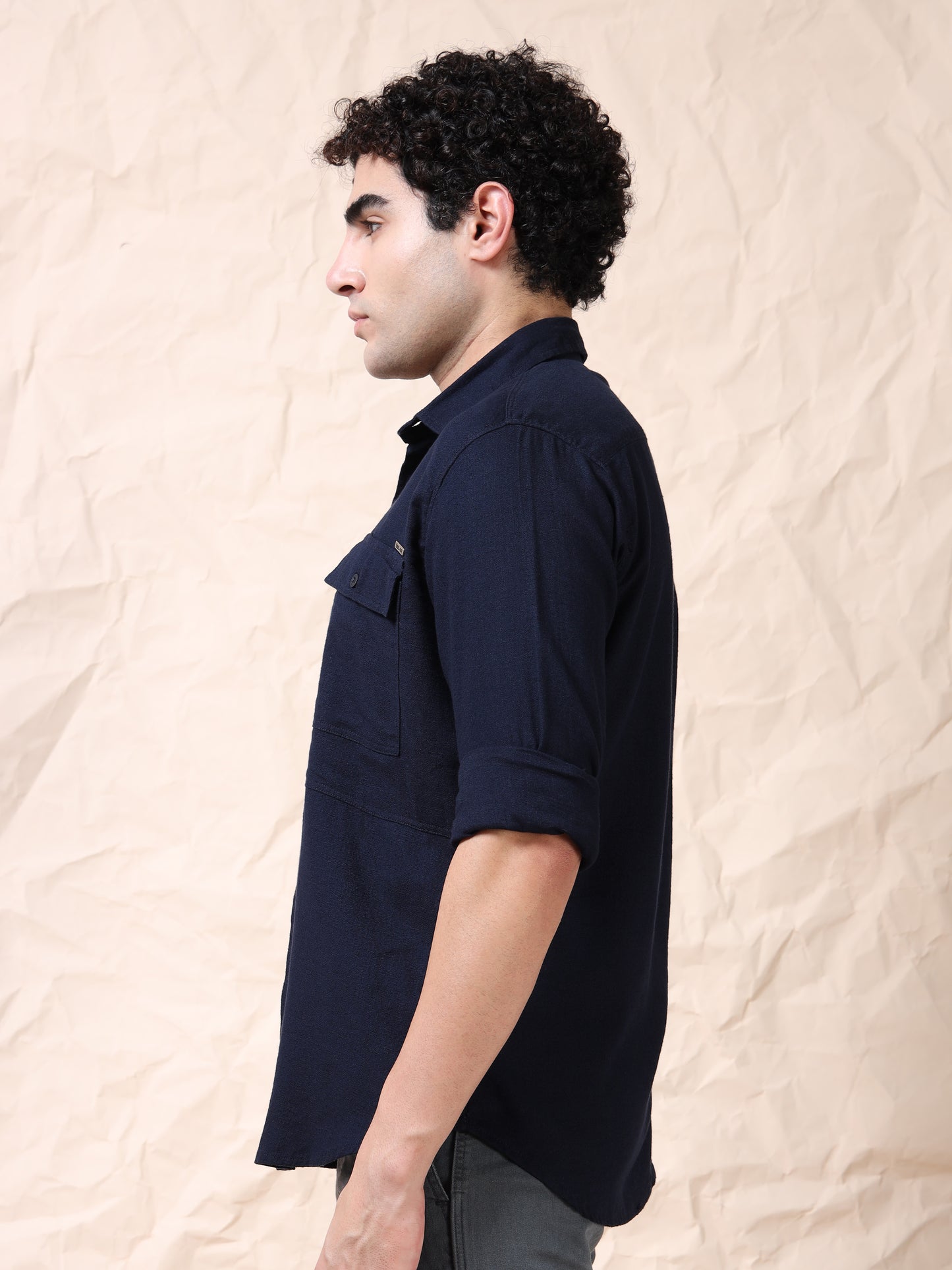 Full Sleeve Double Pocket Navy Shirt