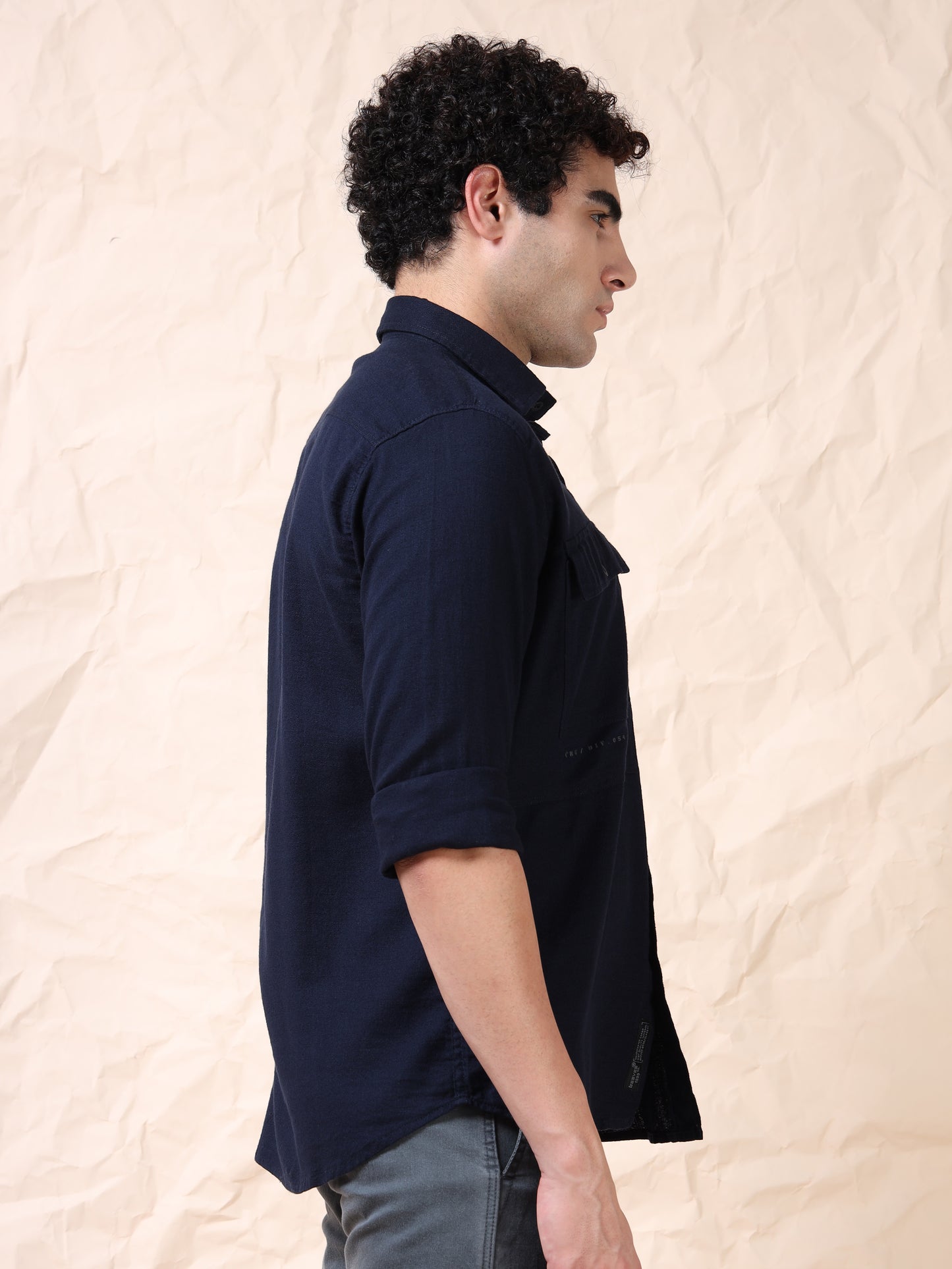 Full Sleeve Double Pocket Navy Shirt