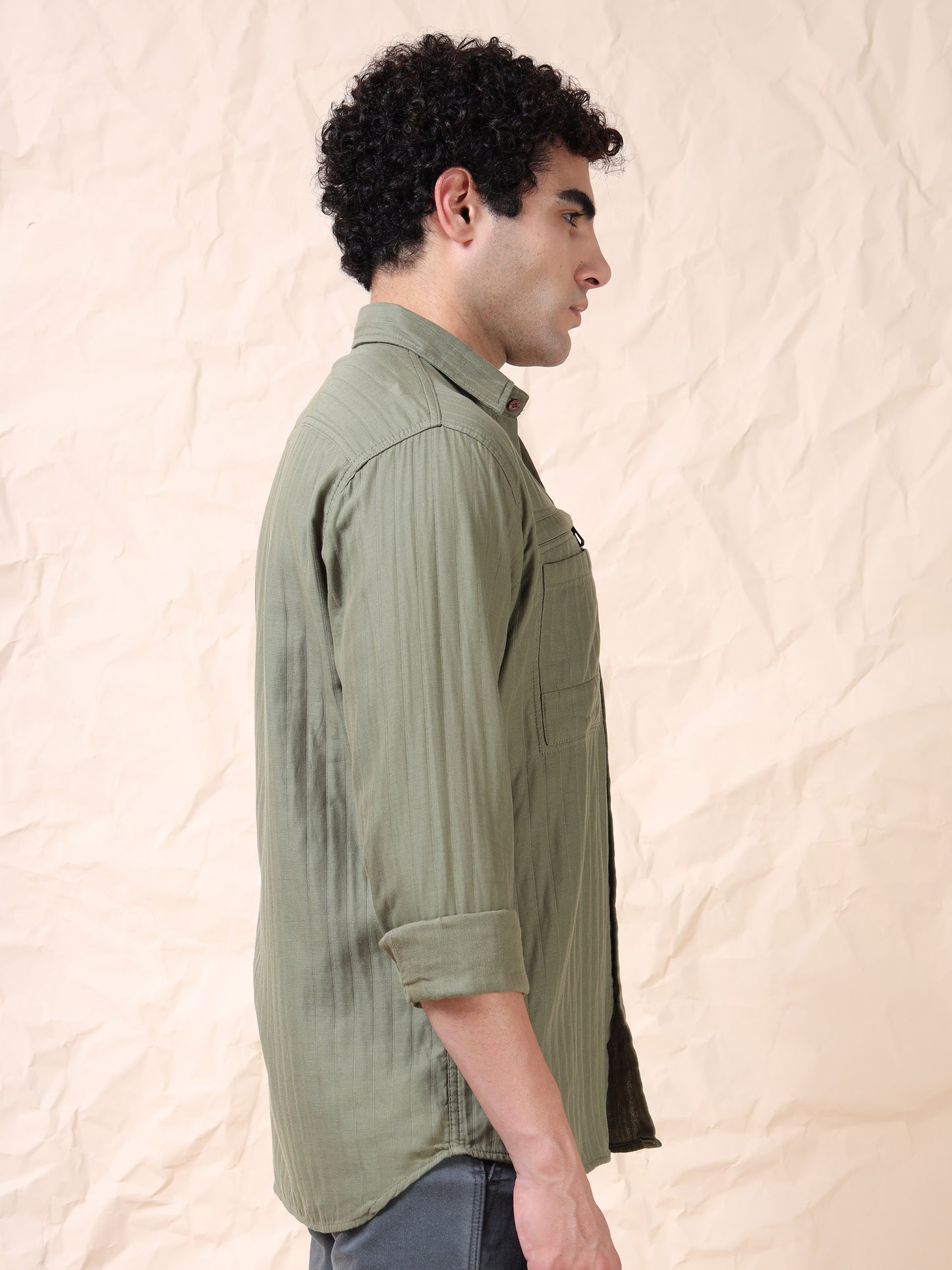 Full Sleeve Double Pocket Olive Shirt