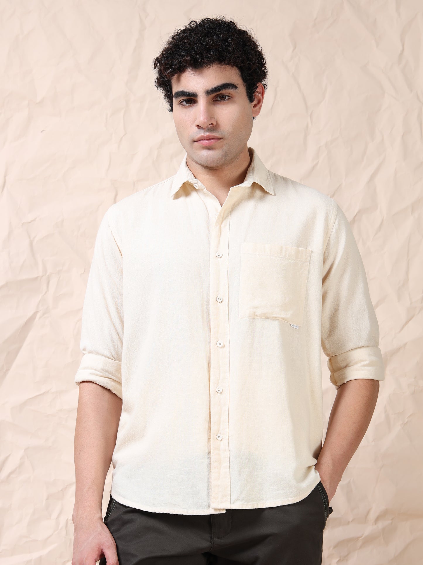 Full Sleeve Single Pocket Natural Color Cotton Shirt