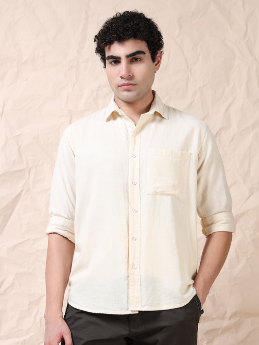 Full Sleeve Single Pocket Natural Color Cotton Shirt