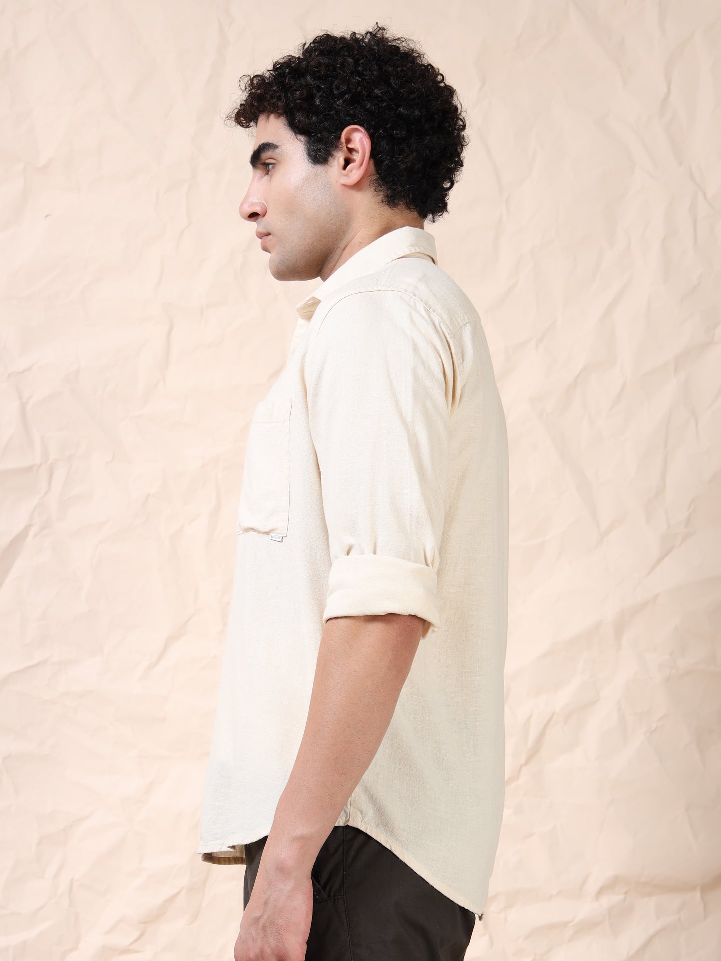 Full Sleeve Single Pocket Natural Color Cotton Shirt