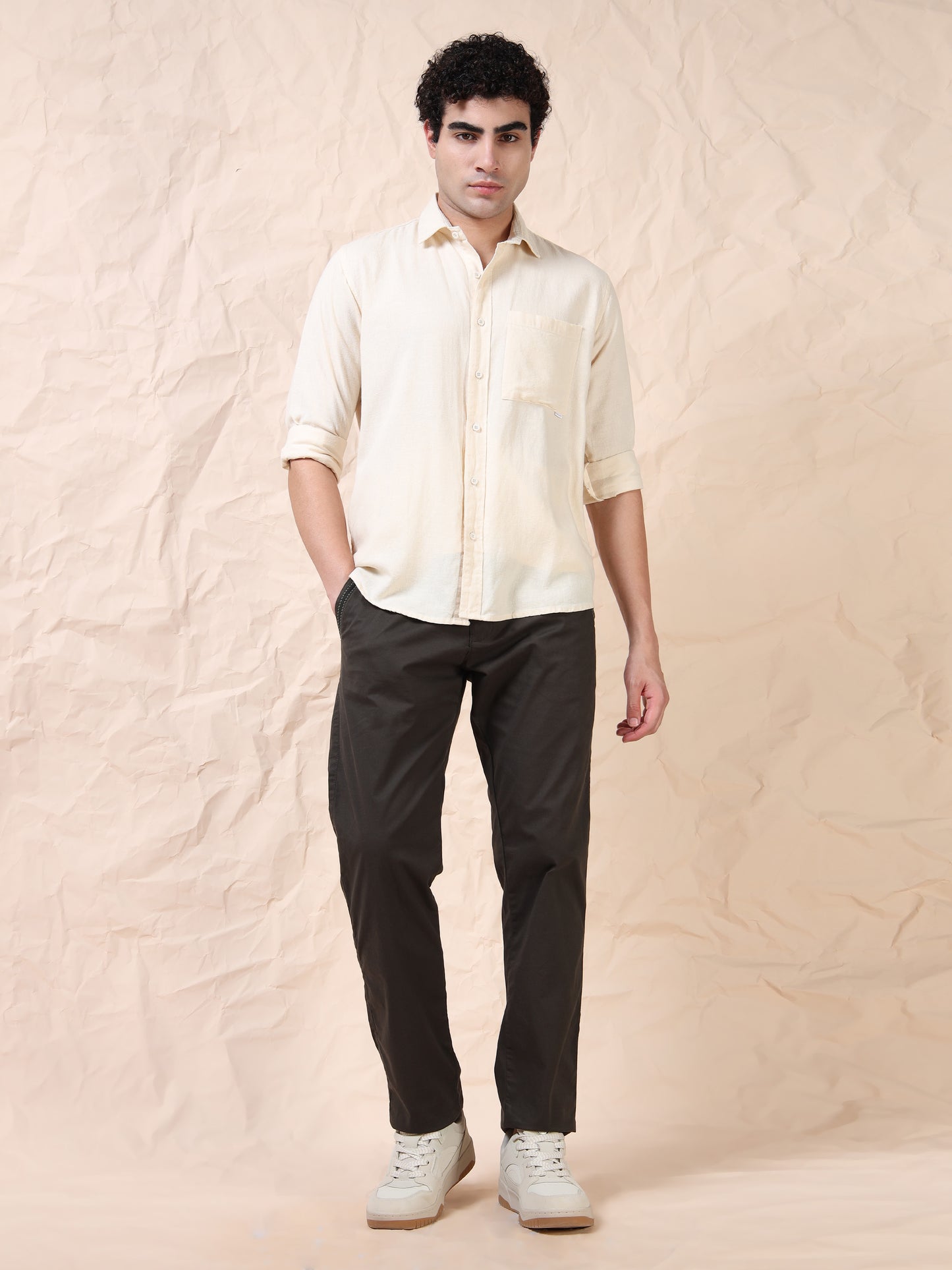 Full Sleeve Single Pocket Natural Color Cotton Shirt