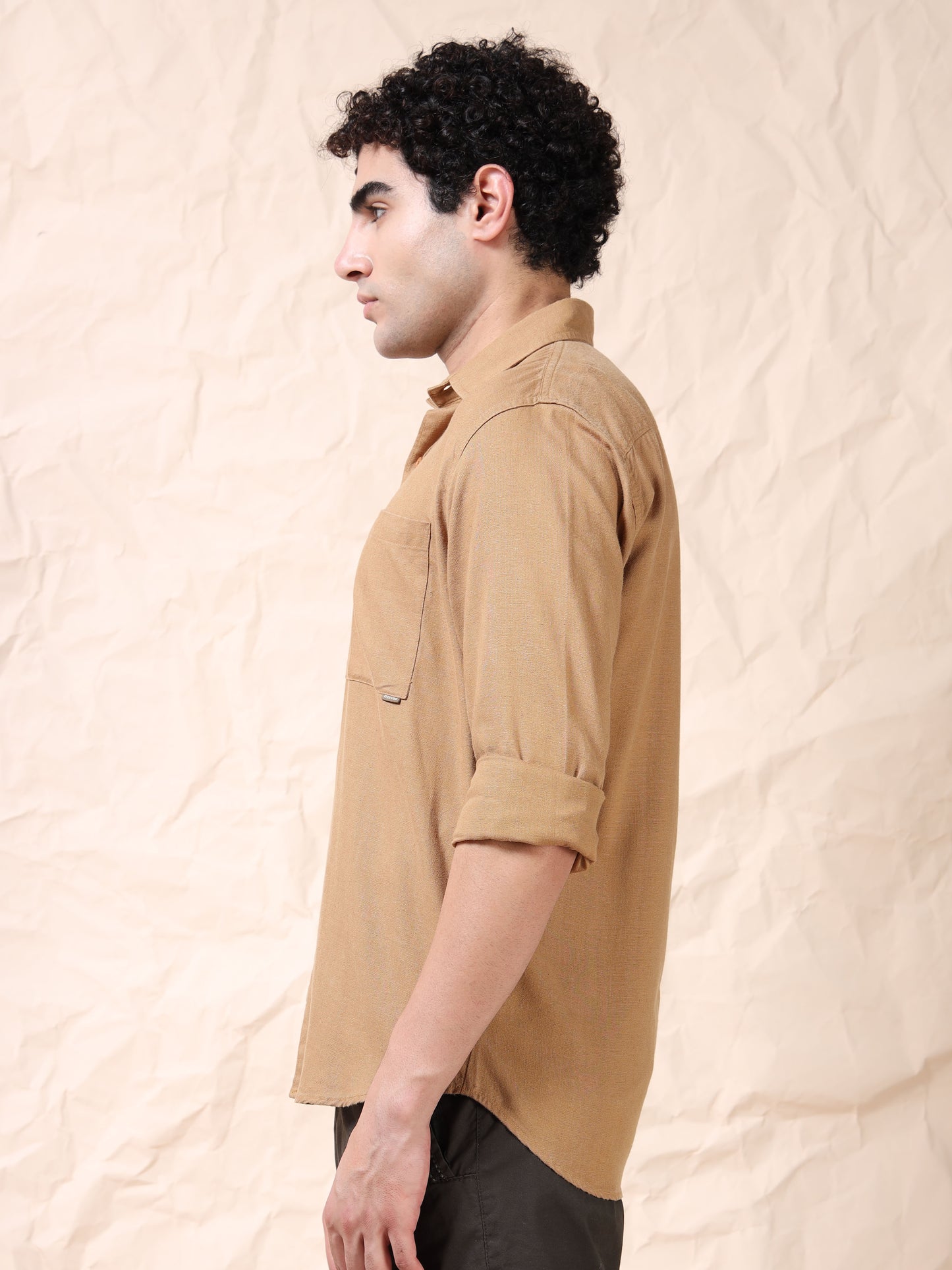 Full Sleeve Single Pocket Khaki Cotton Shirt