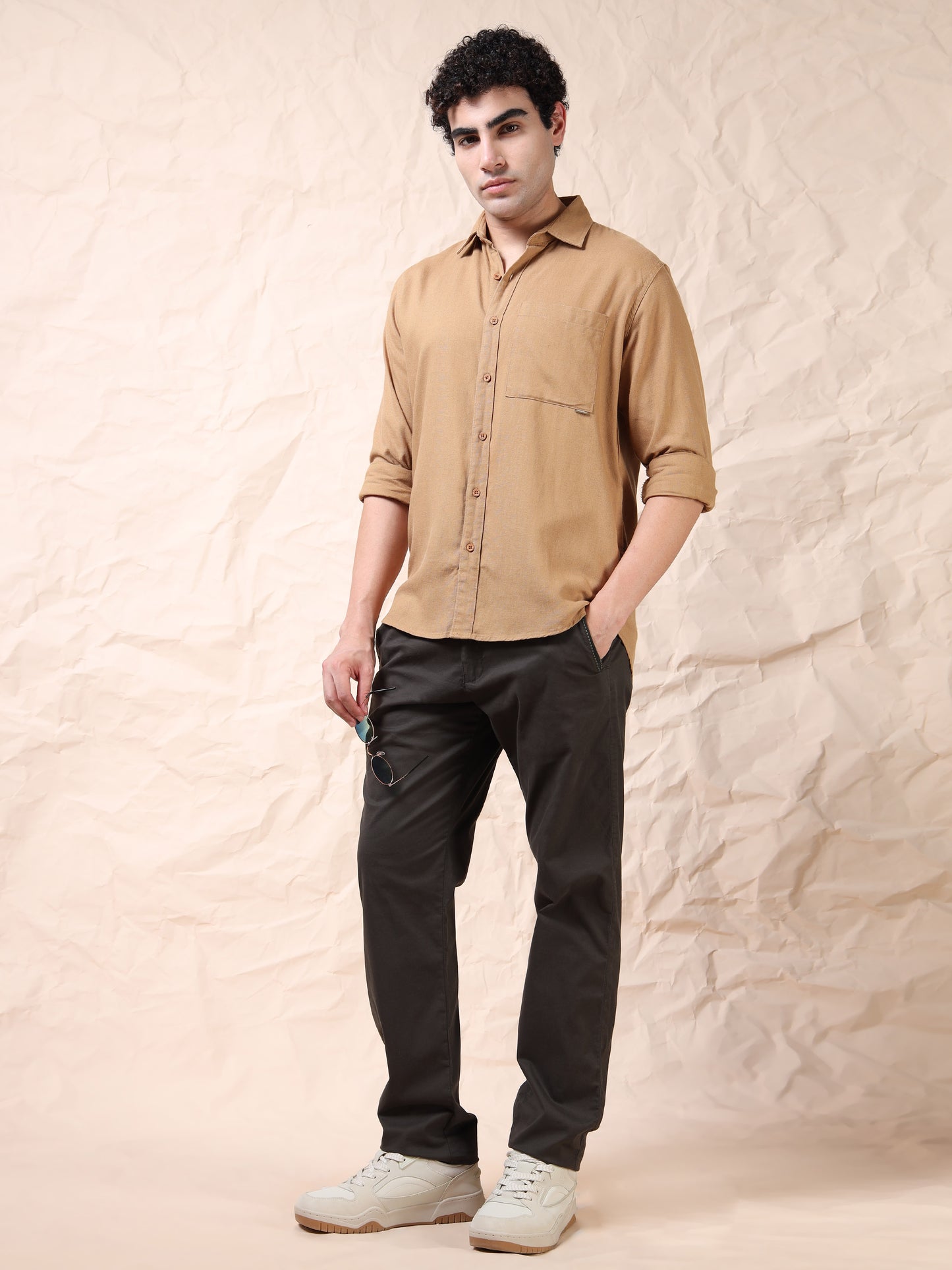 Full Sleeve Single Pocket Khaki Cotton Shirt