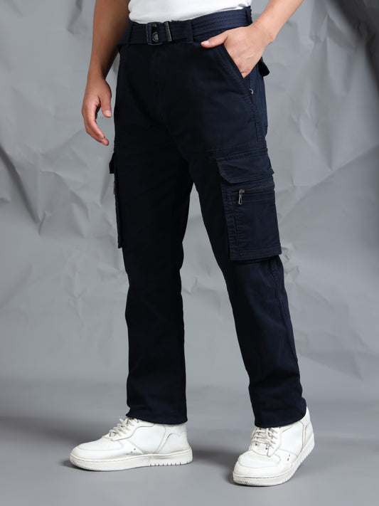 Men Navy Cargo Pants With Belt