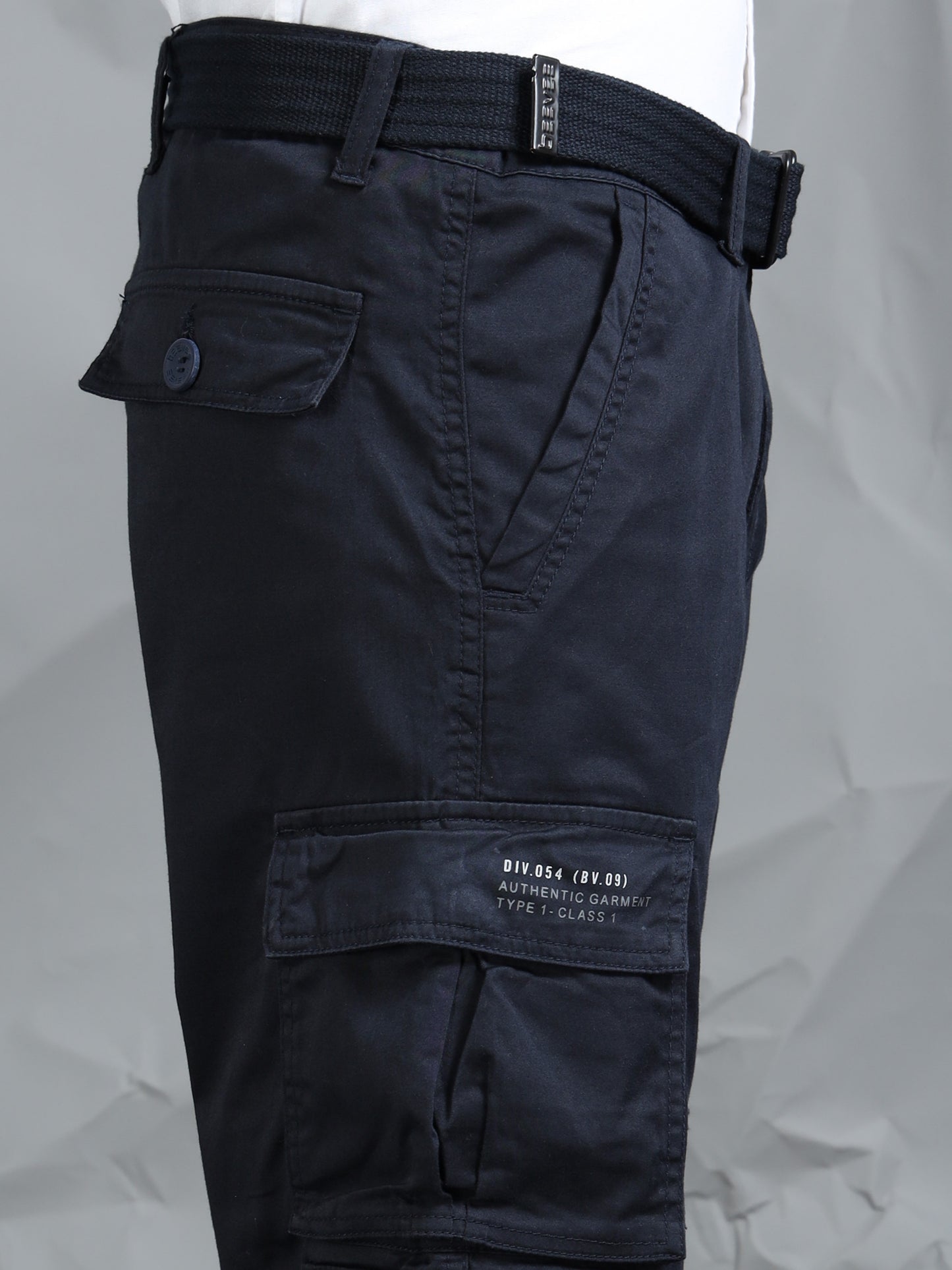 Men Navy Cargo Pants With Belt
