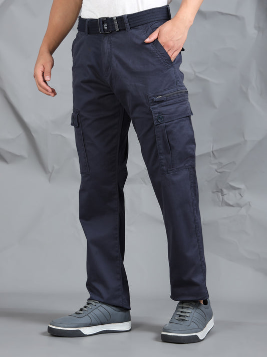 Men Navy Cargo Pants With Belt