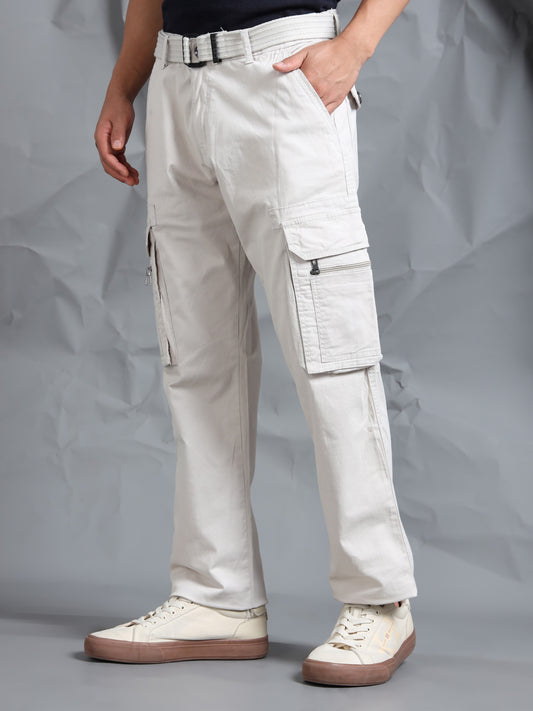 Men LT Grey Cargo Pants With Belt