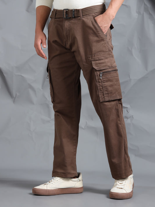 Men LT Brown Cargo Pants With Belt