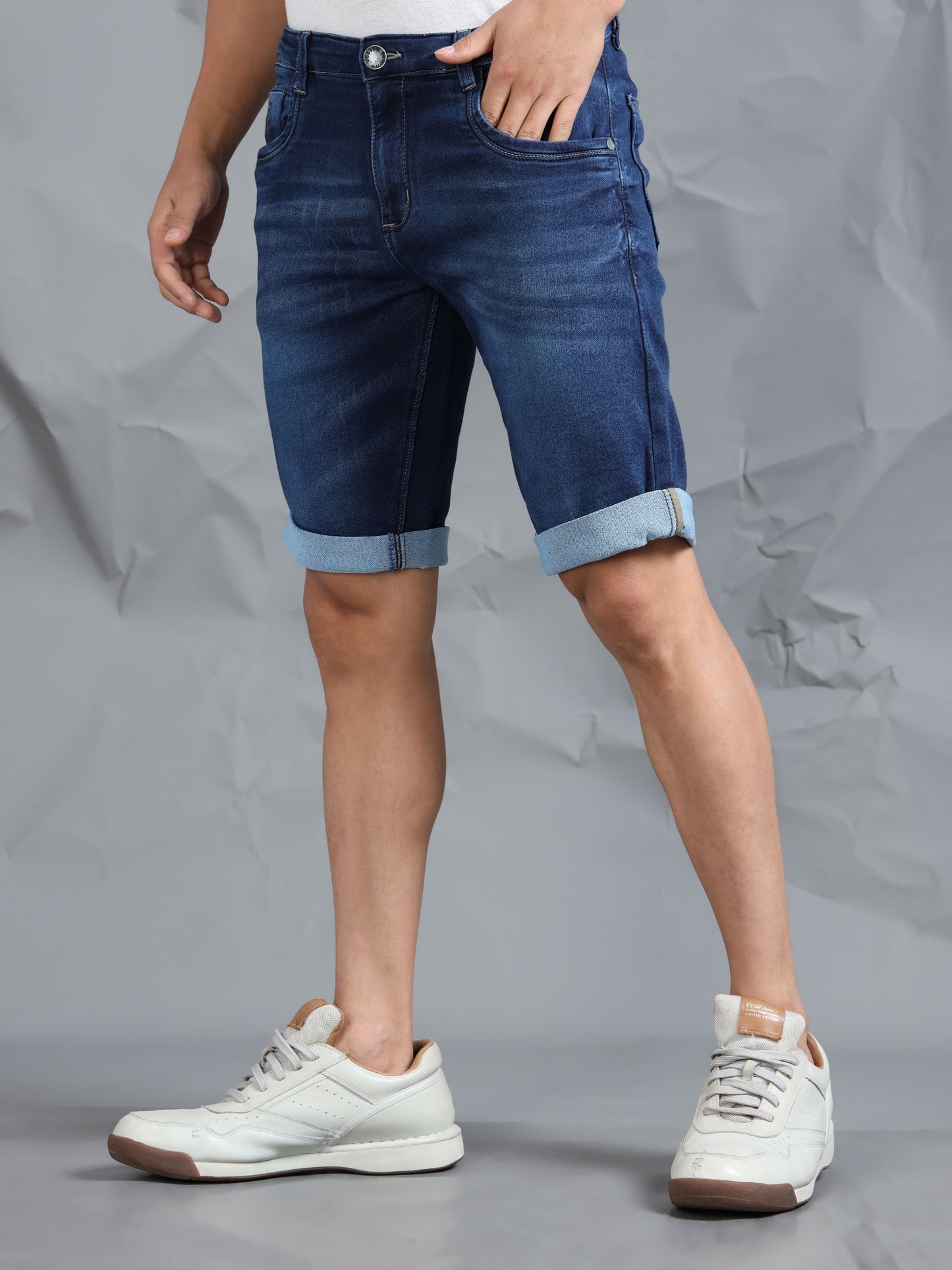 Dark Blue Stretchable Denim Shorts