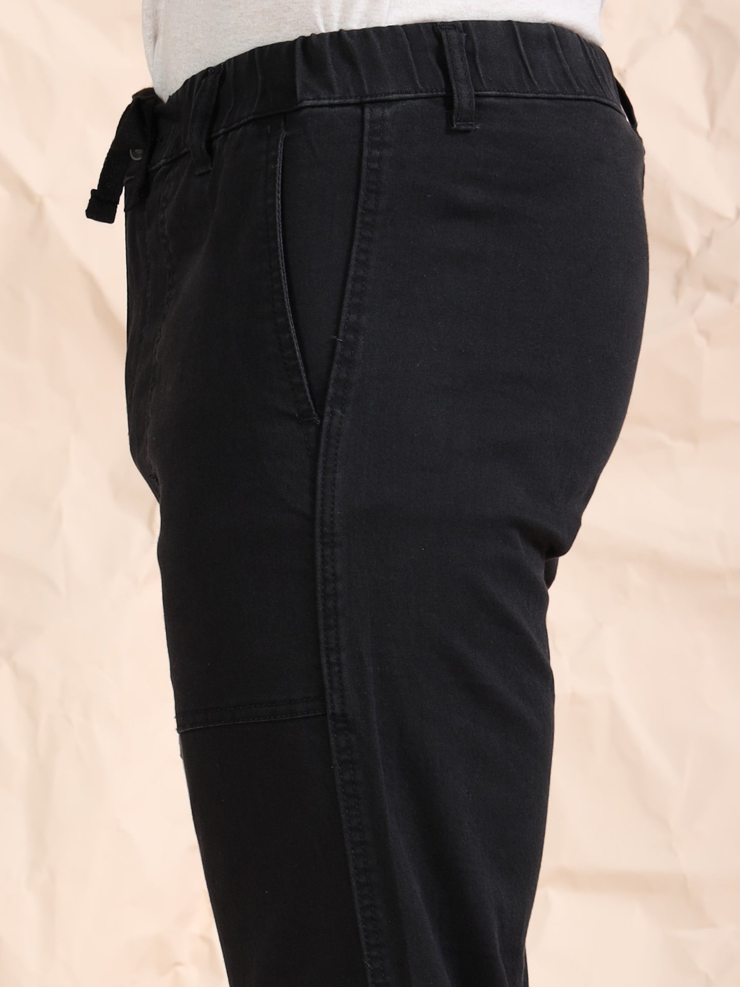 Black Denim Cotton Blend Solid Mid Rise Pyjama