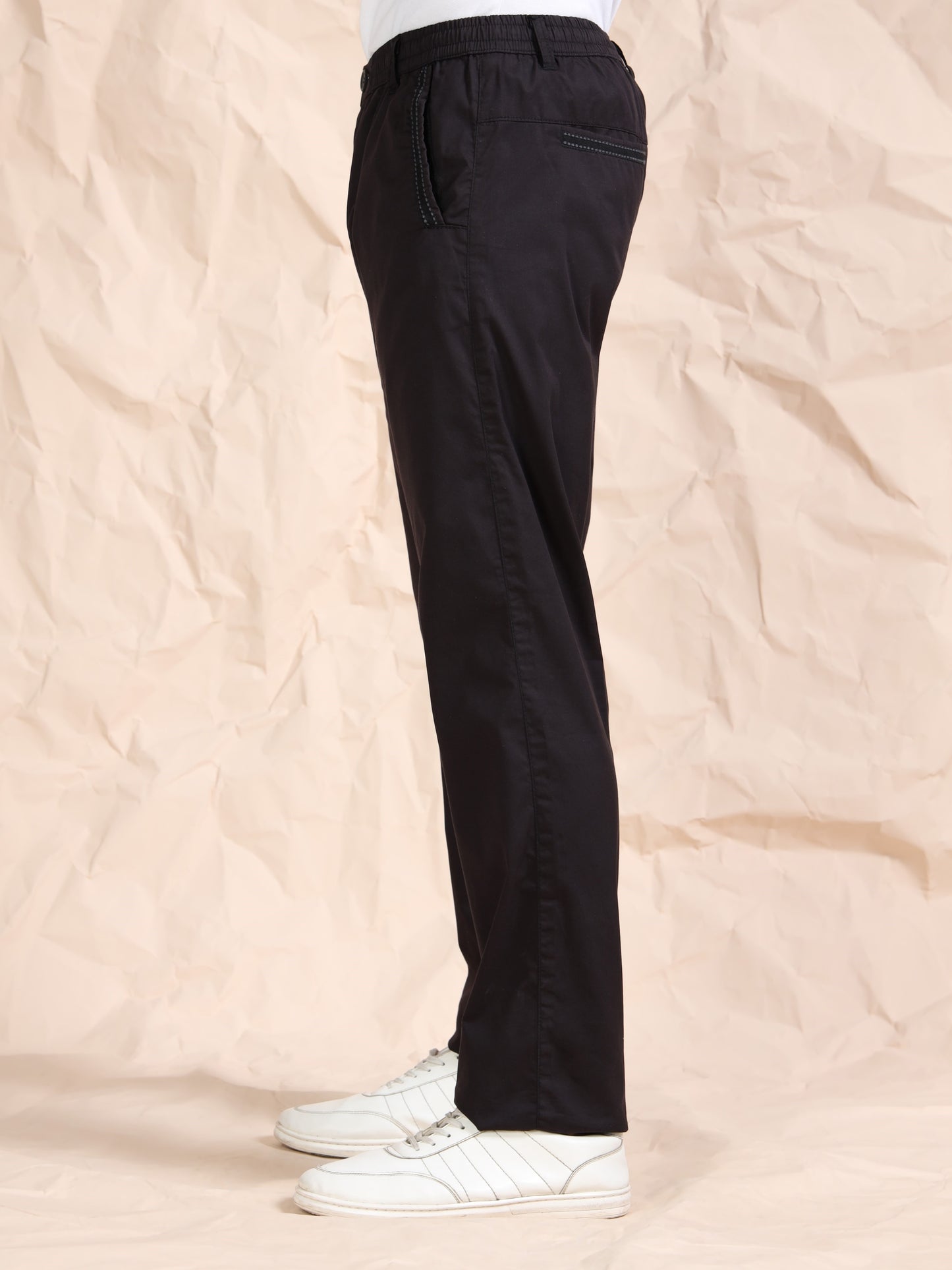 Cross Pocket Stretchable Black Lounge Pants