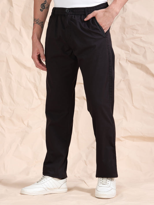 Cross Pocket Stretchable Black Lounge Pants