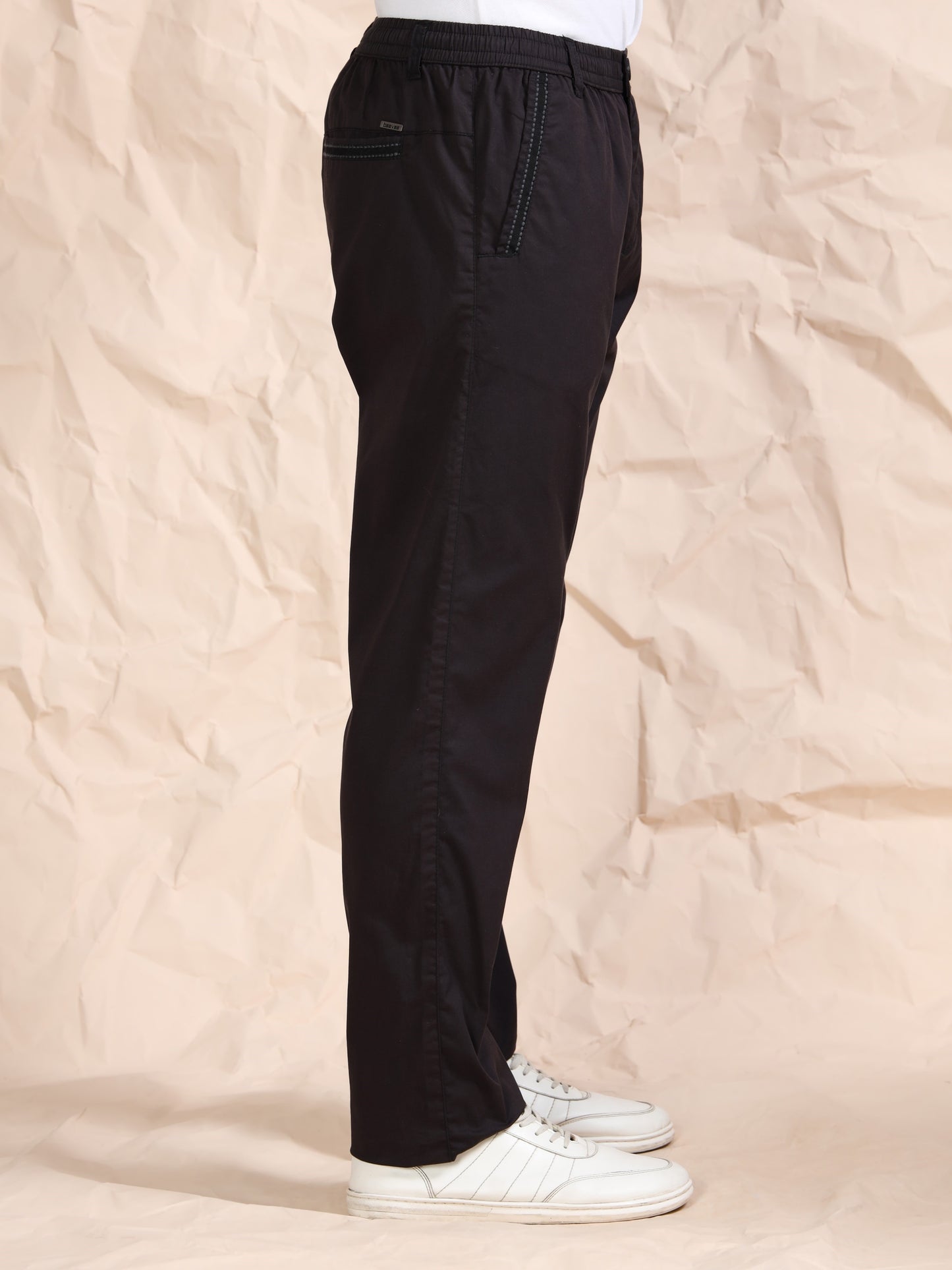 Cross Pocket Stretchable Black Lounge Pants
