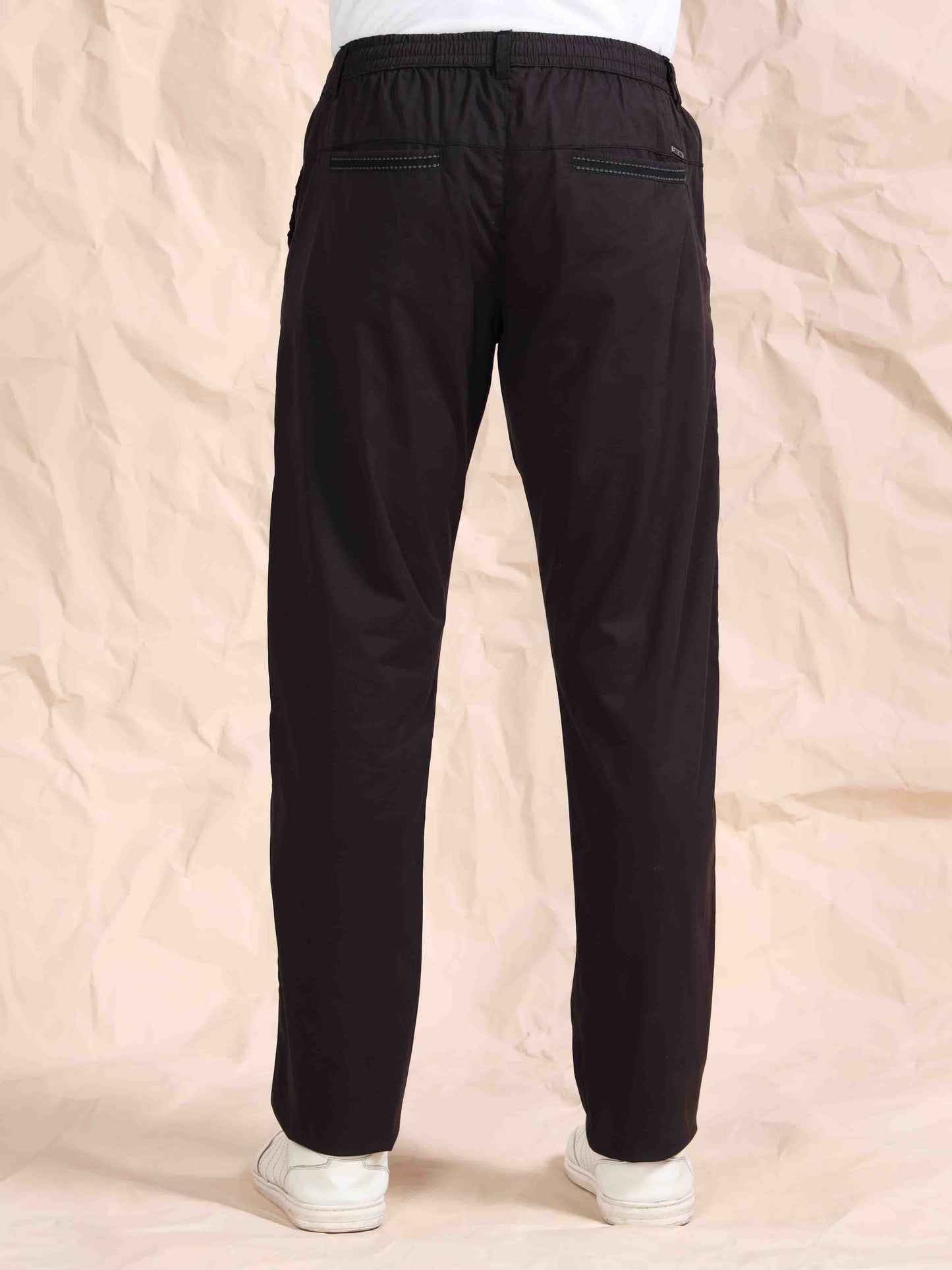 Cross Pocket Stretchable Black Lounge Pants