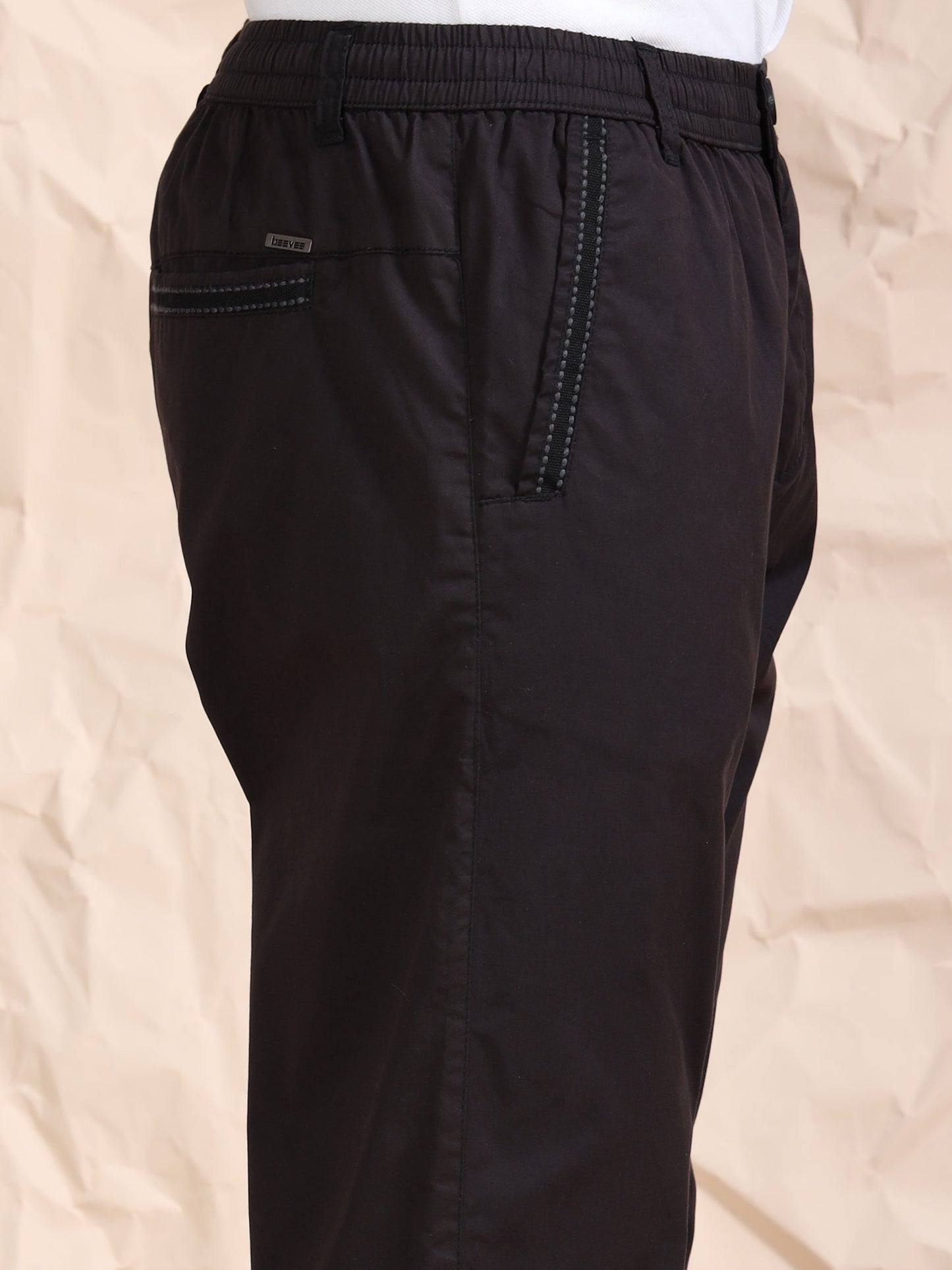 Cross Pocket Stretchable Black Lounge Pants