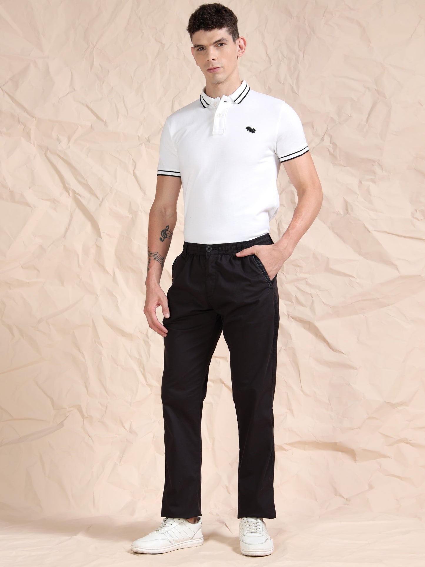 Cross Pocket Stretchable Black Lounge Pants