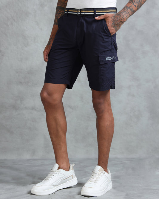 Men Navy Casual Shorts with Belt