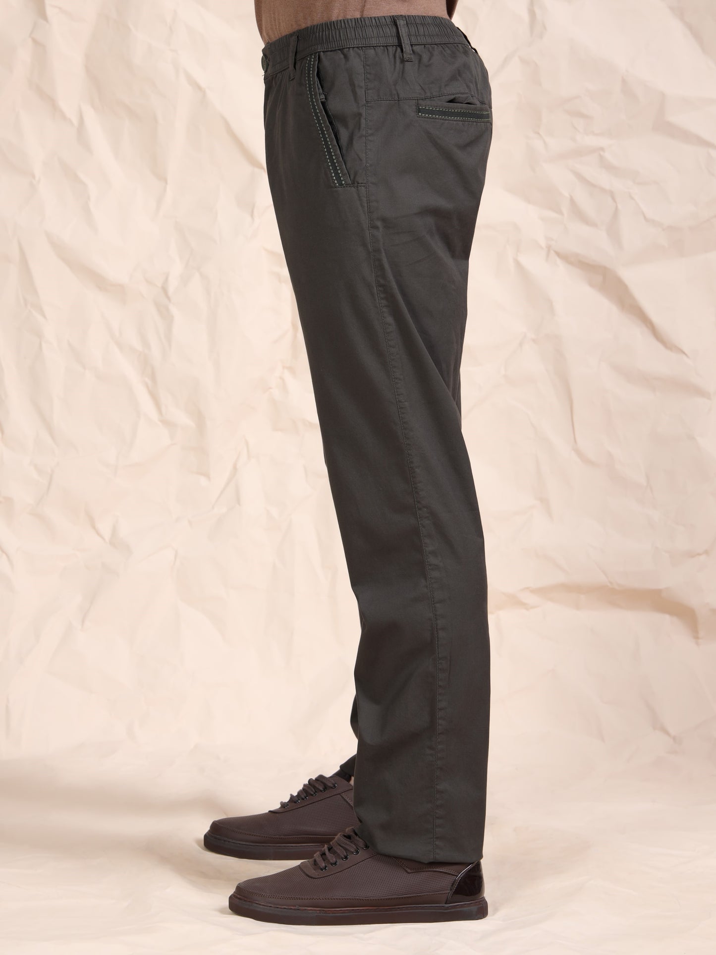 Cross Pocket Stretchable Olive Lounge Pants