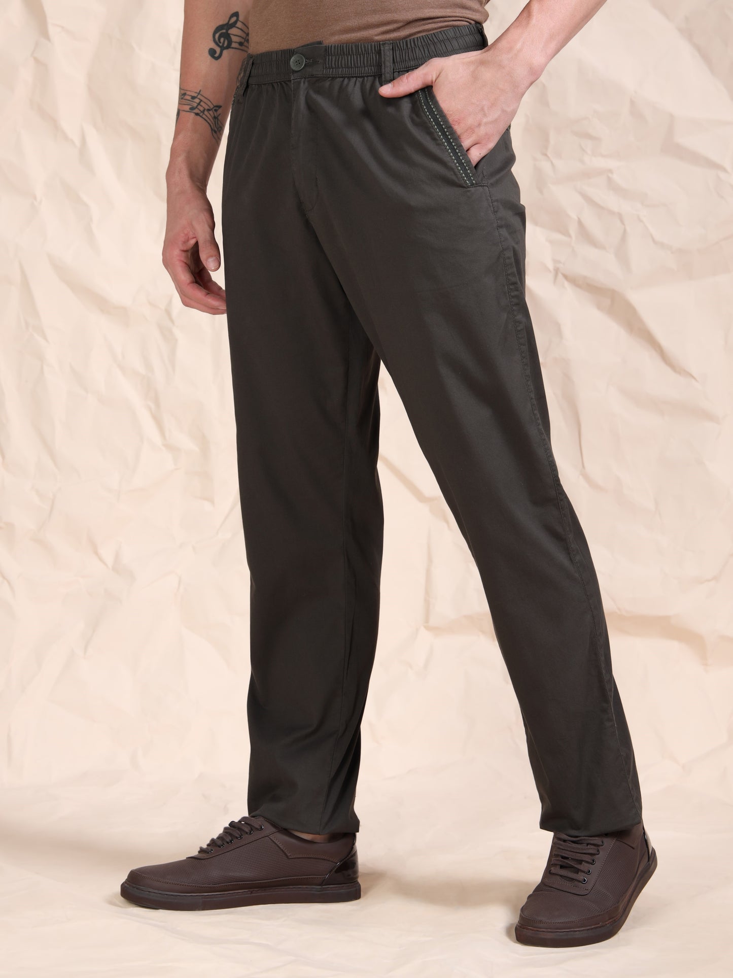 Cross Pocket Stretchable Olive Lounge Pants