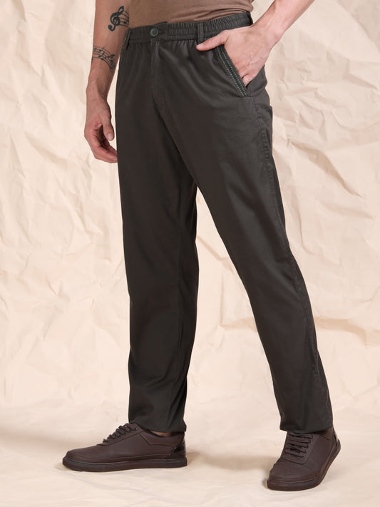 Cross Pocket Stretchable Olive Lounge Pants
