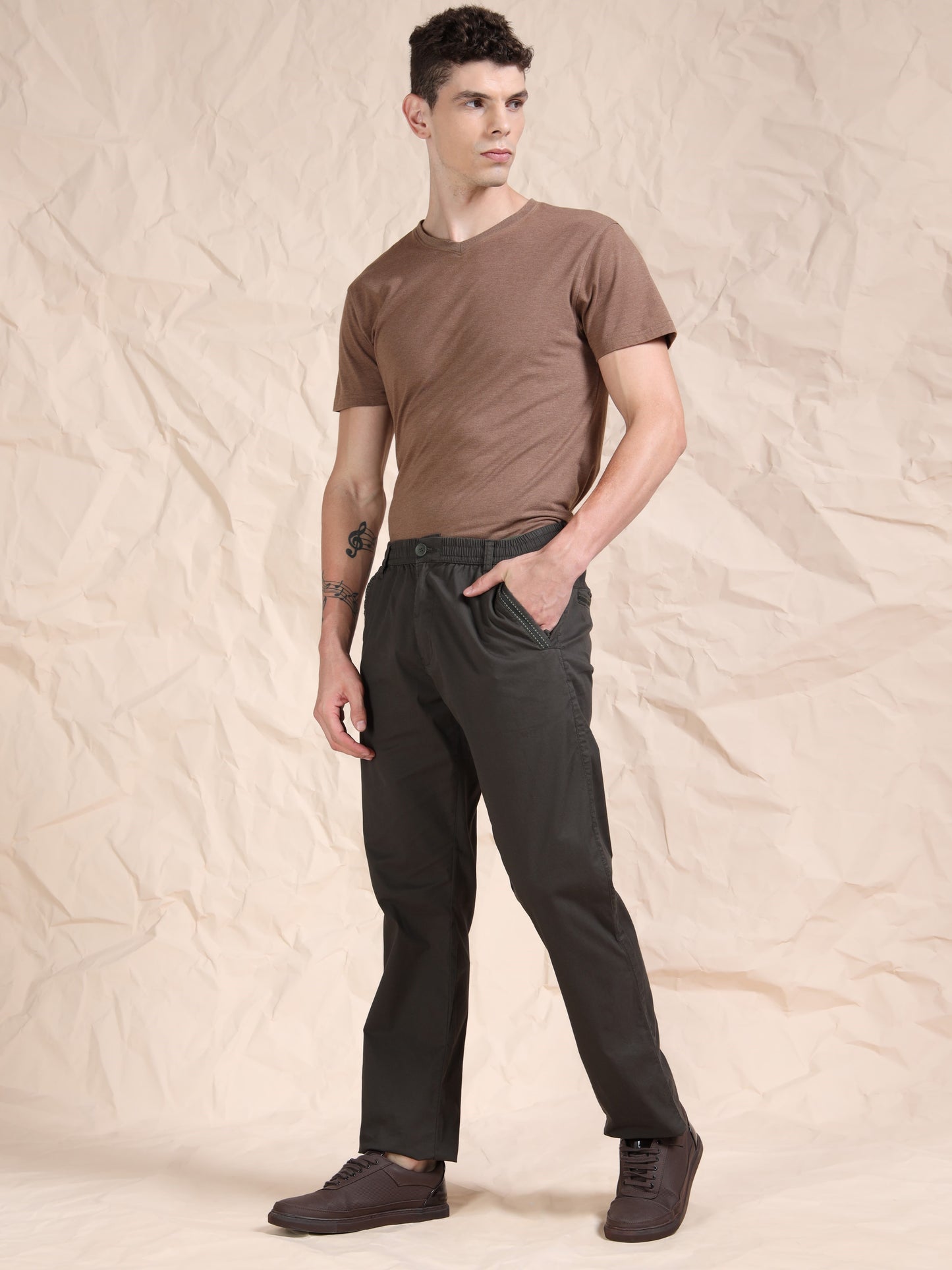 Cross Pocket Stretchable Olive Lounge Pants