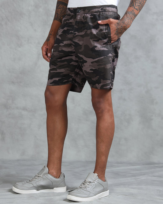 Men Grey Military Camouflage Printed Shorts