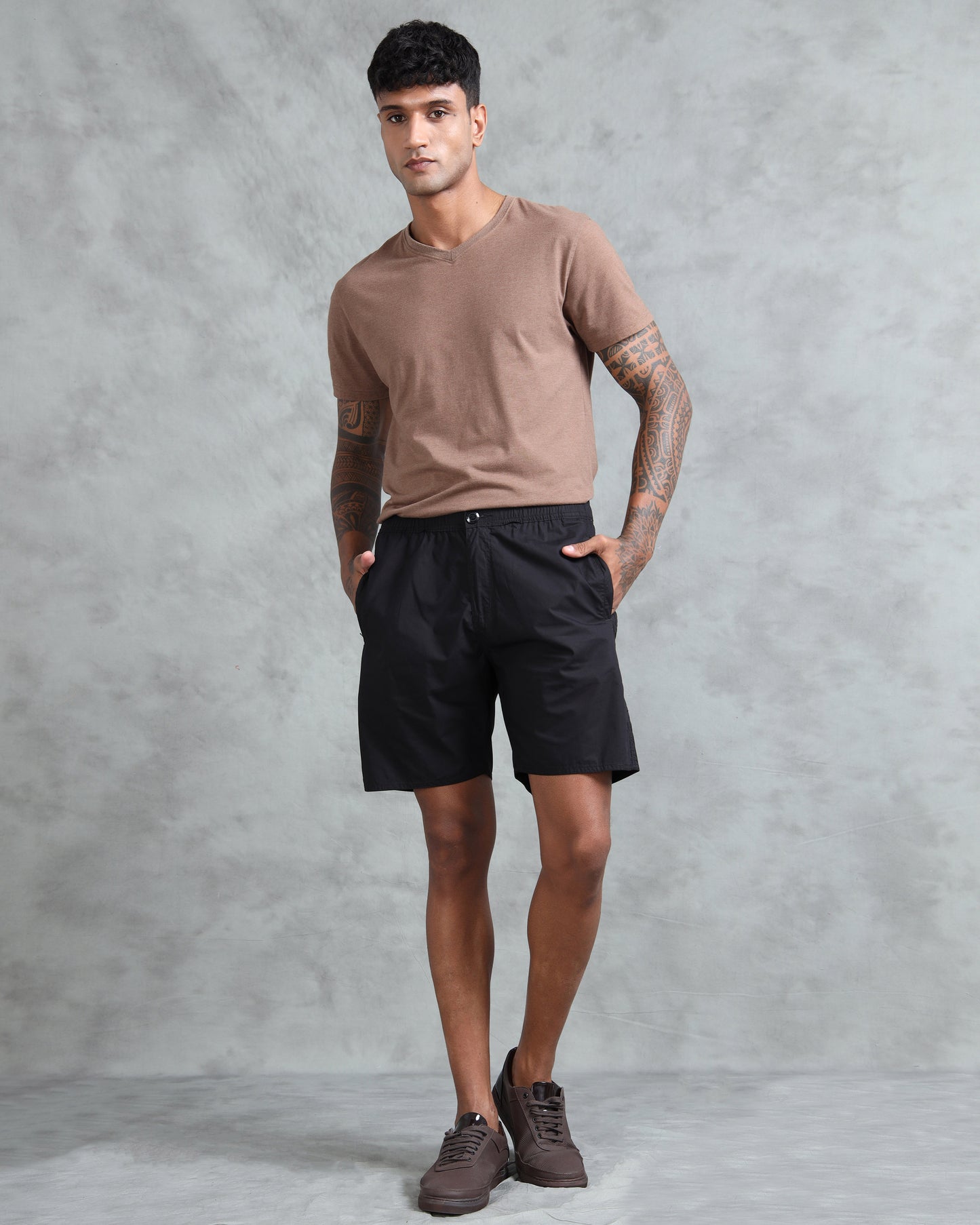 Solid Men Black Regular Shorts