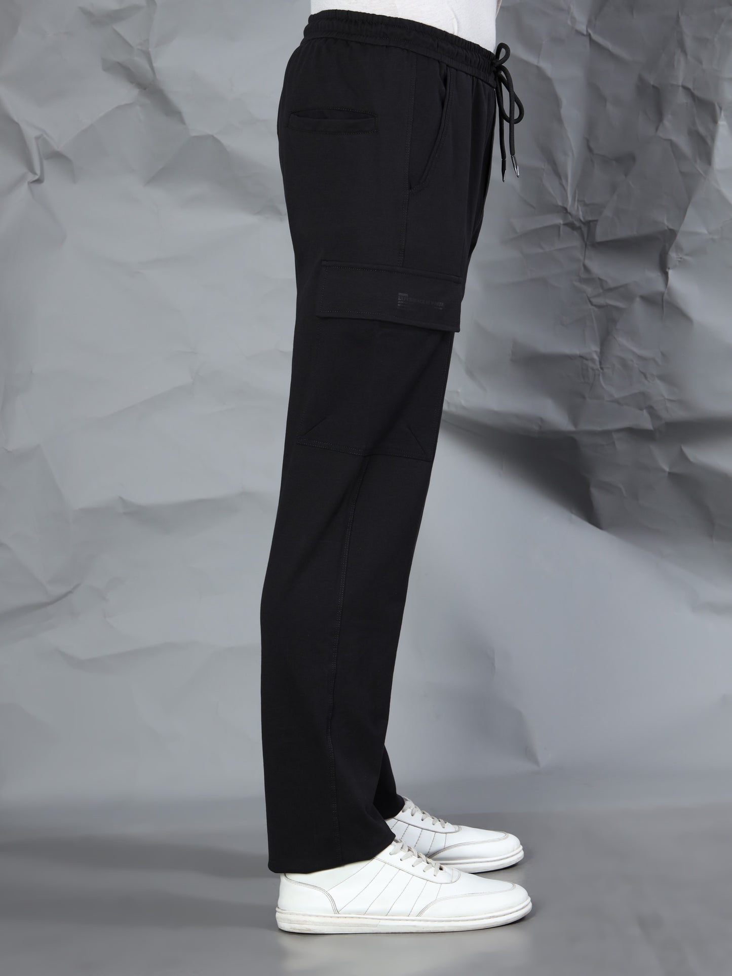Black Stretchable Cargo Track Pant with Drawstring