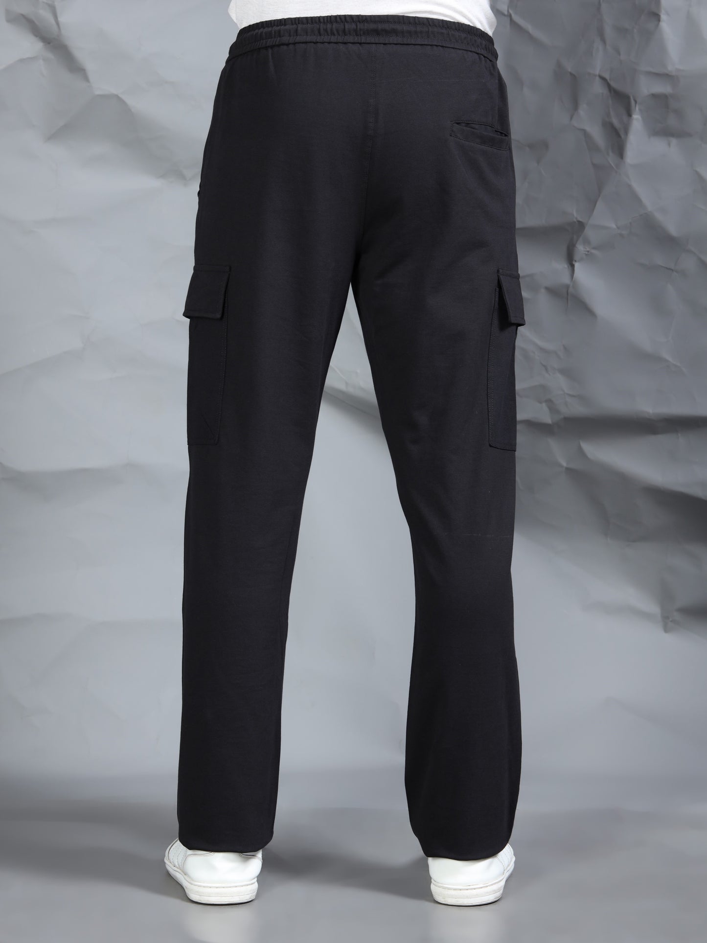Black Stretchable Cargo Track Pant with Drawstring