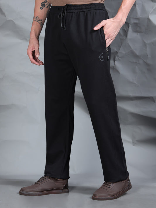 Black Stretchable Track Pant with Drawstring