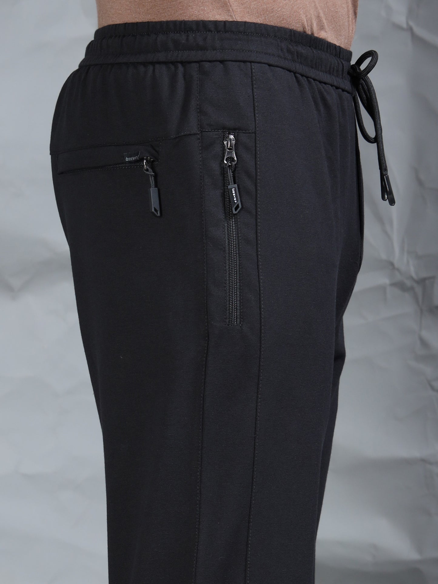 Black Stretchable Track Pant with Drawstring