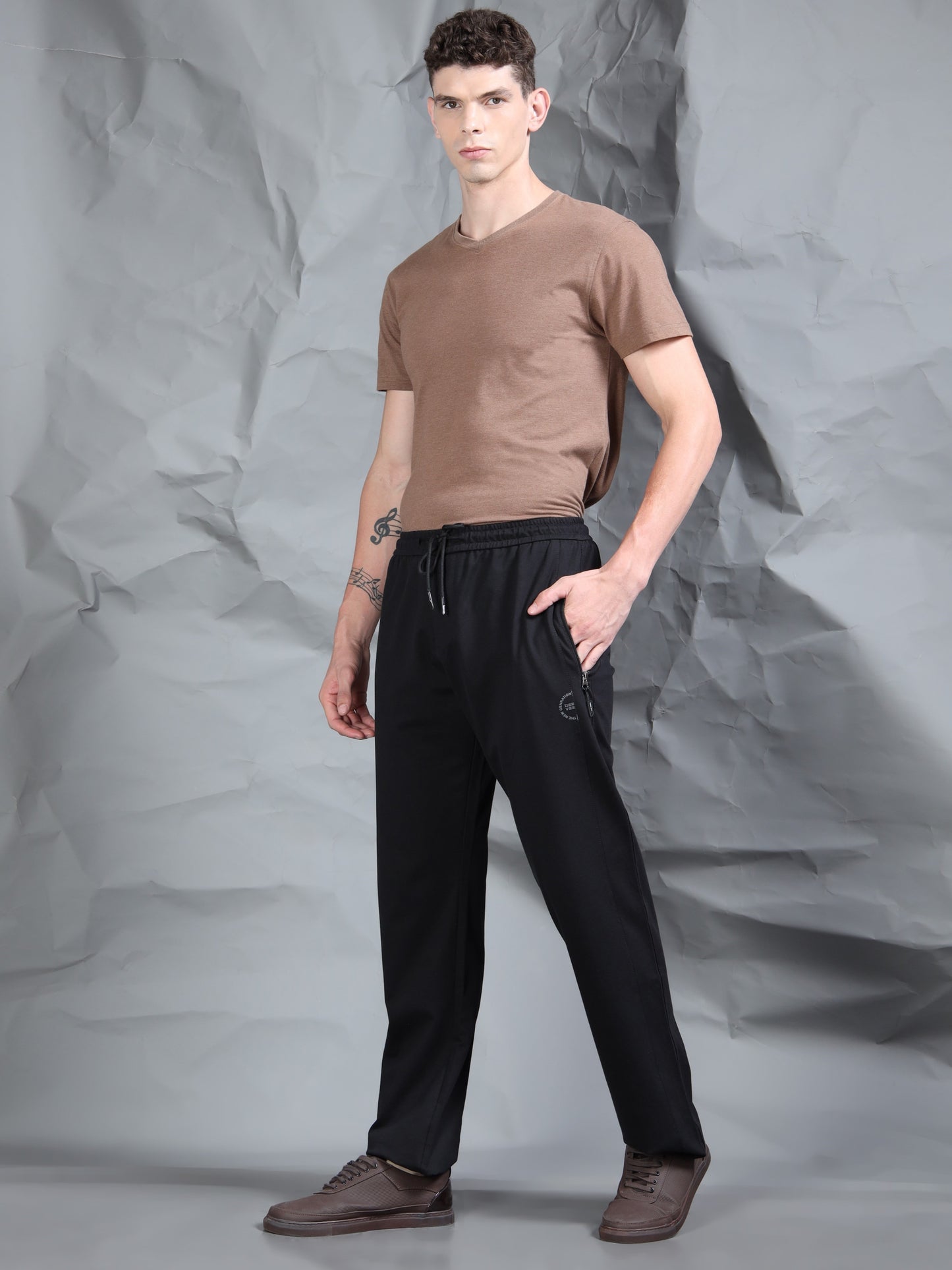 Black Stretchable Track Pant with Drawstring