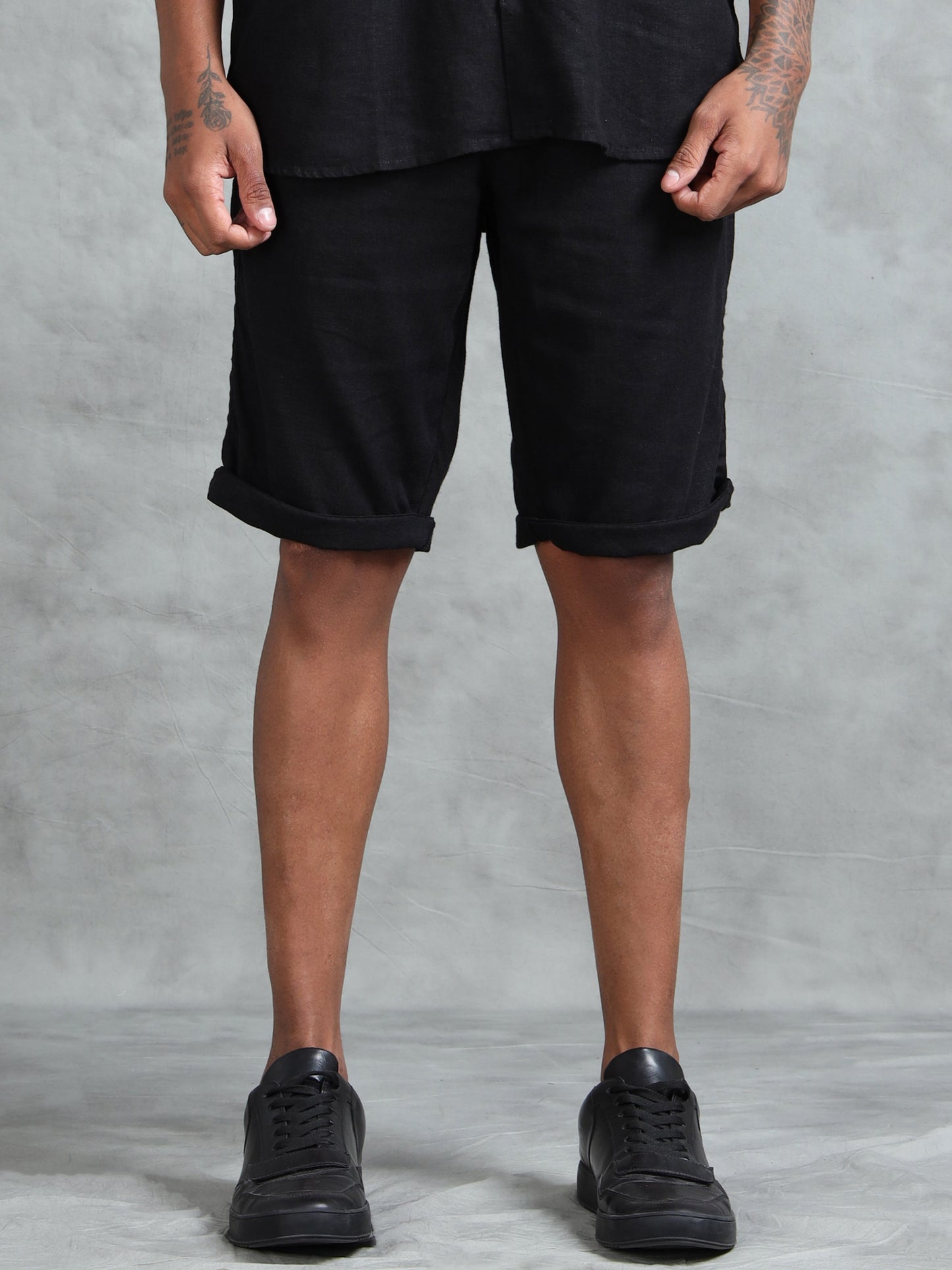 Cotton Viscose Linen Blend Black Cord Set