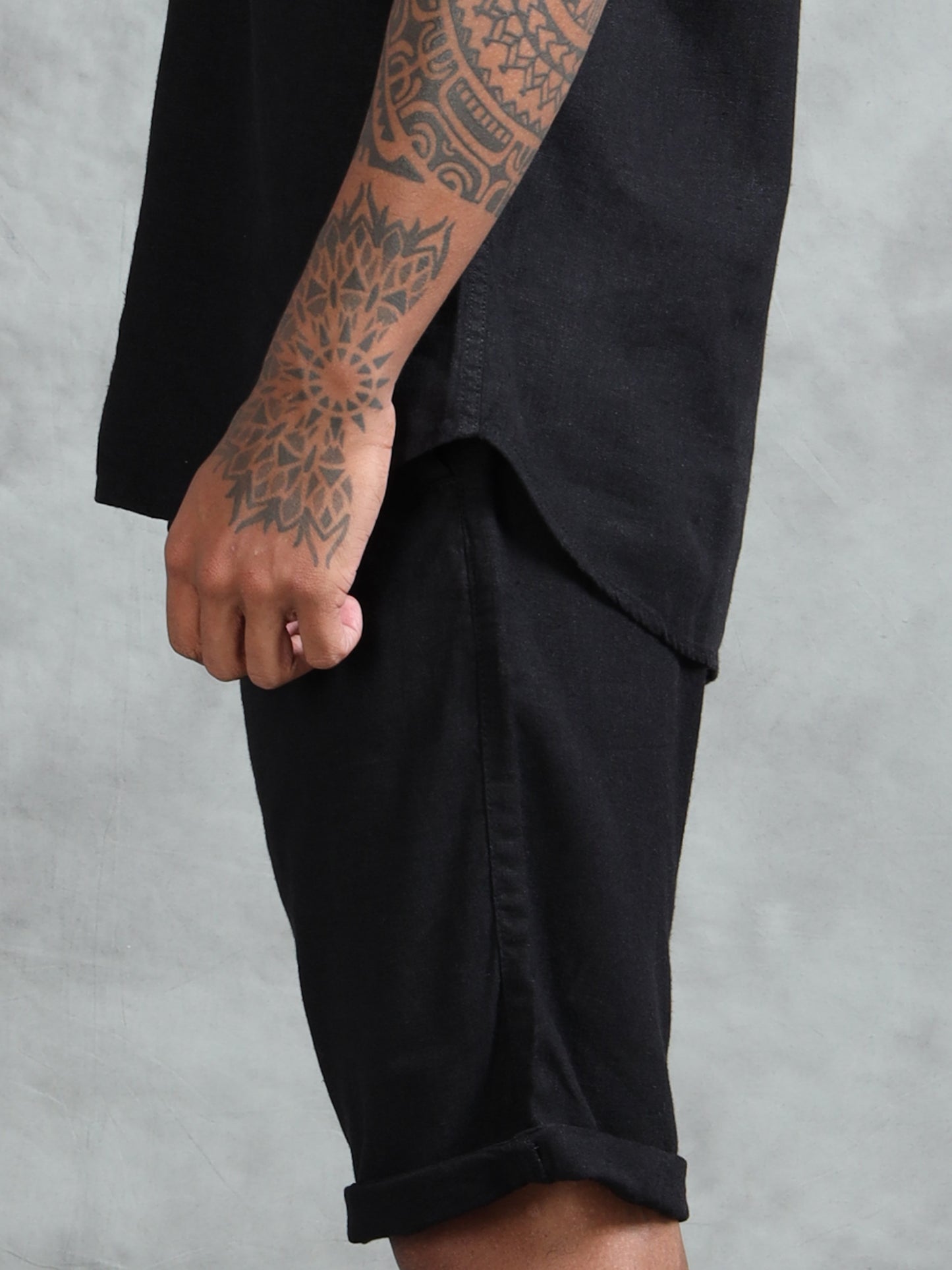 Cotton Viscose Linen Blend Black Cord Set
