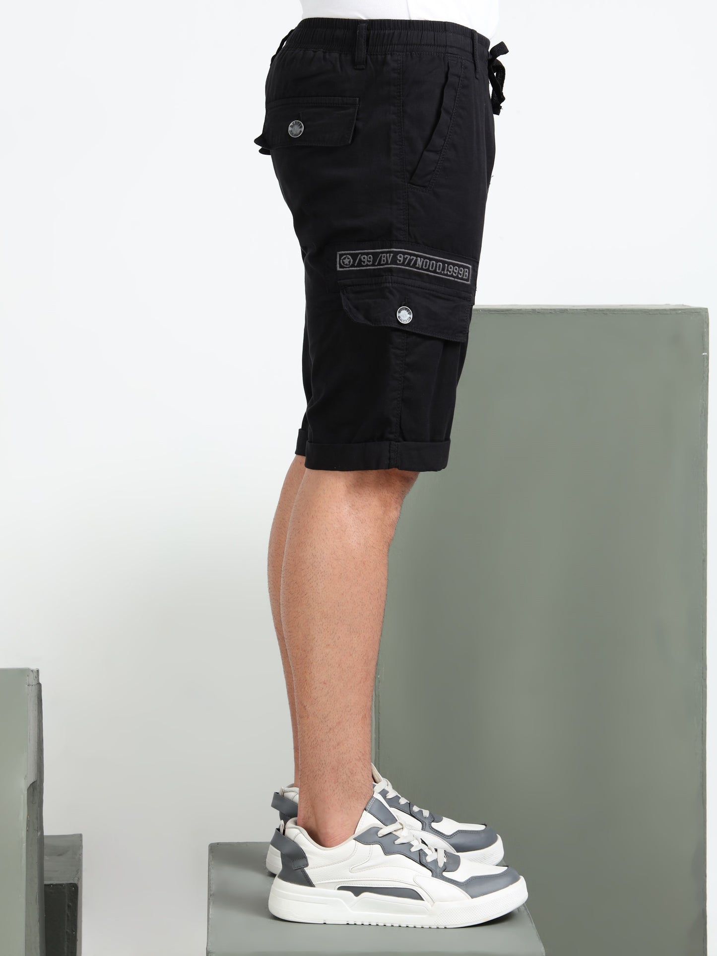 Black Cotton Solid Shorts
