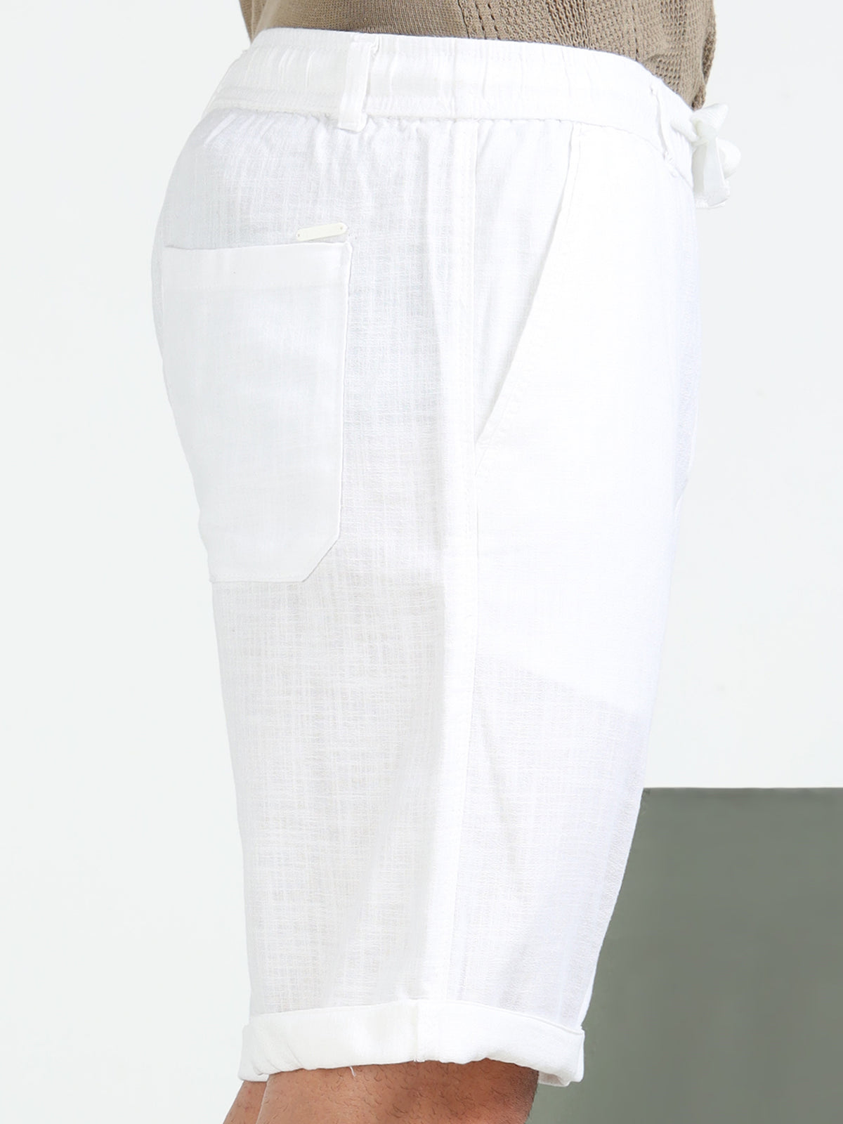 Men's White Solid Cotton Lycra Mid-Rise Casual Shorts