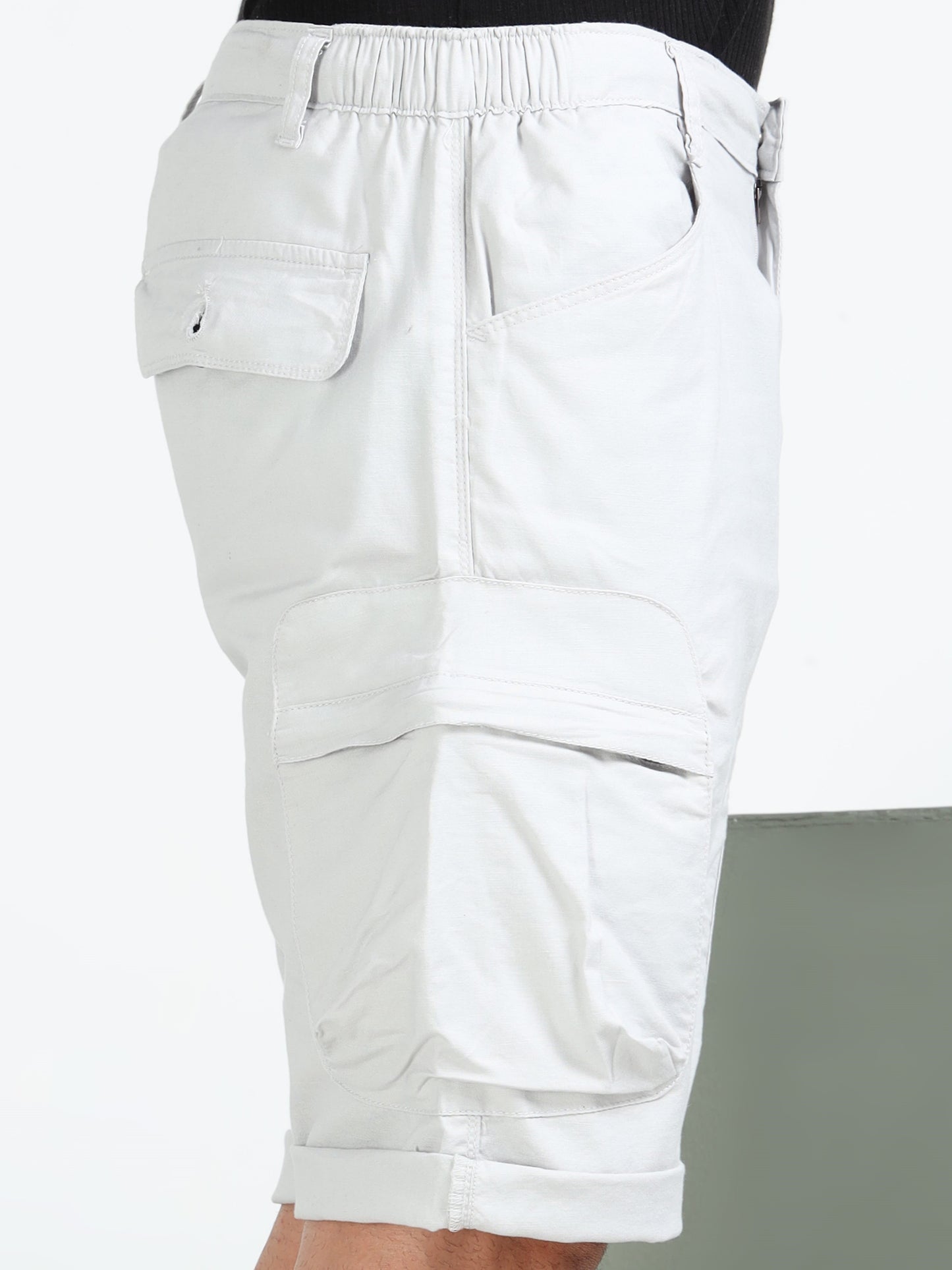 Light Grey Cotton Lycra Solid Shorts