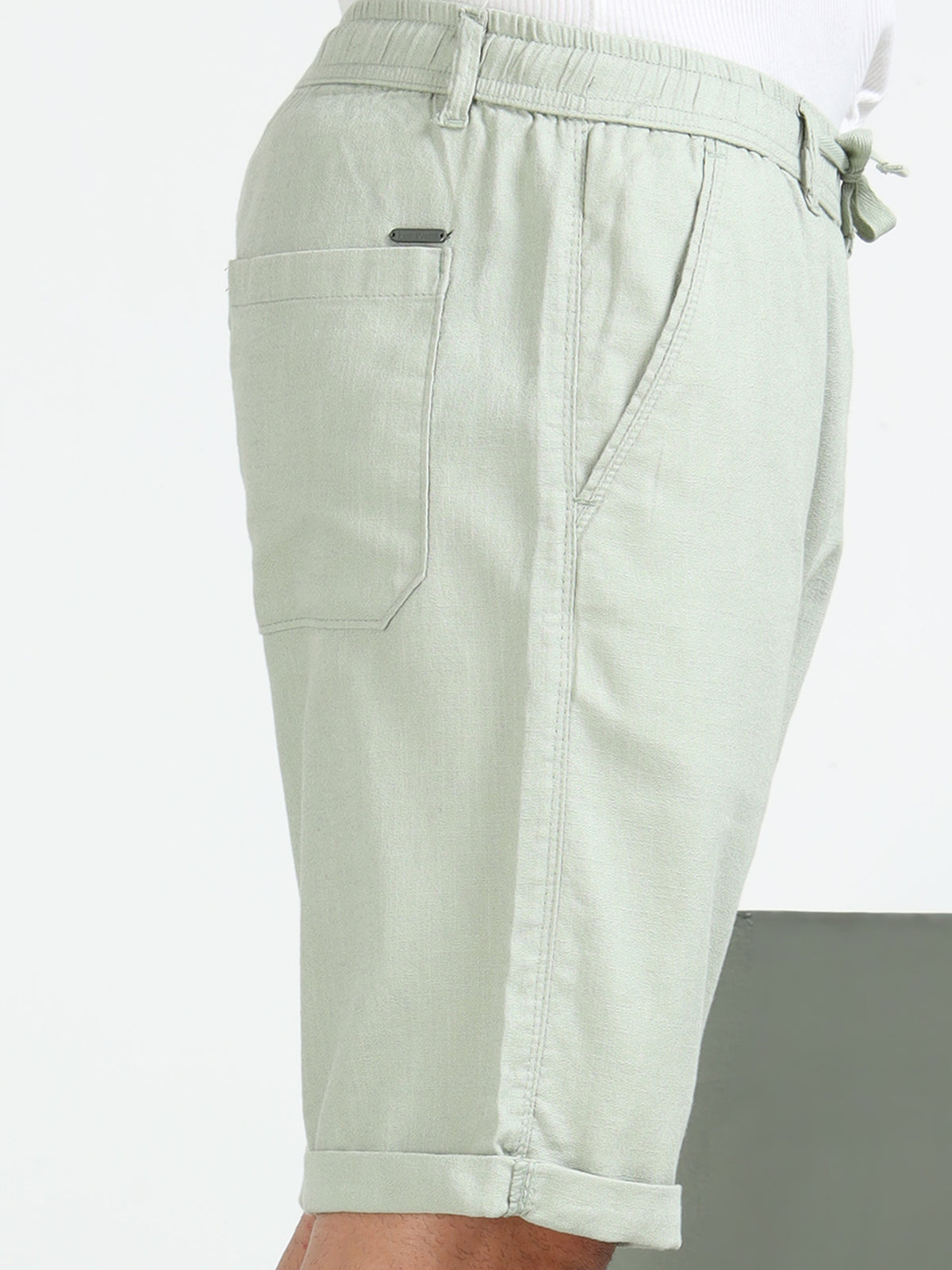 Men's Lt Green Solid Cotton Lycra Mid-Rise Casual Shorts
