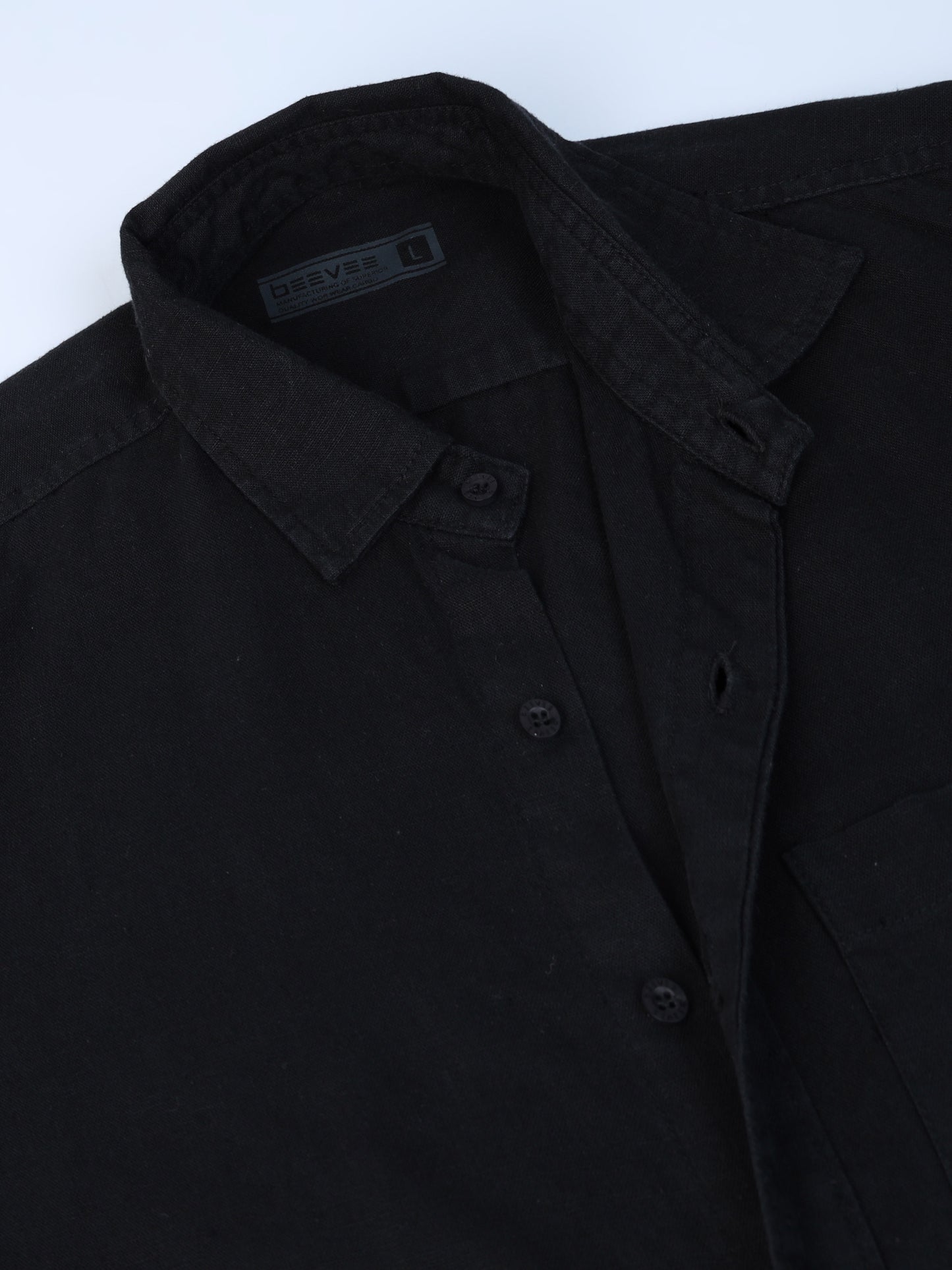 Full Sleeve Single Pocket Cotton Black Shirt