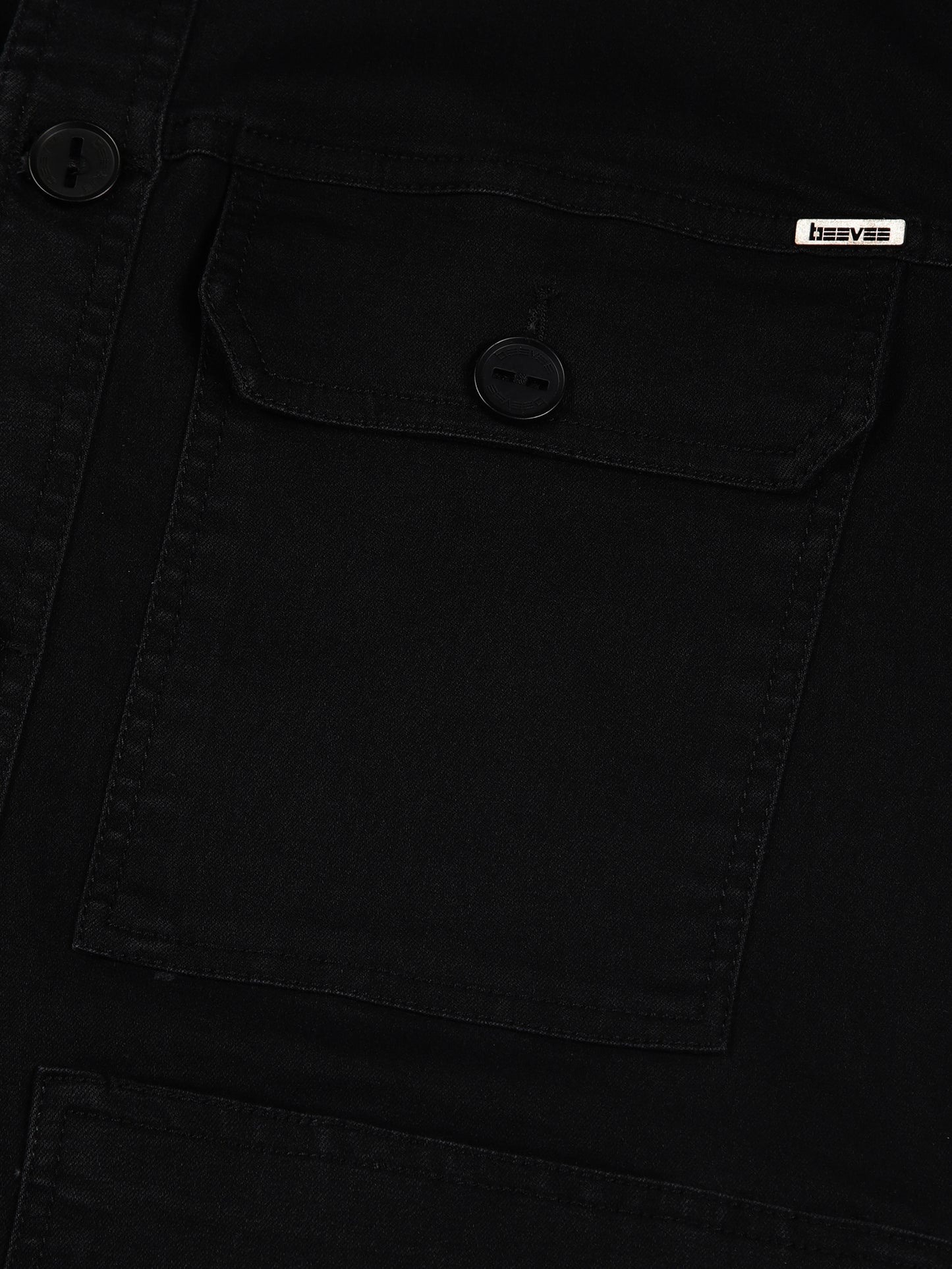 Multi Pocket Denim Black Cargo Shacket