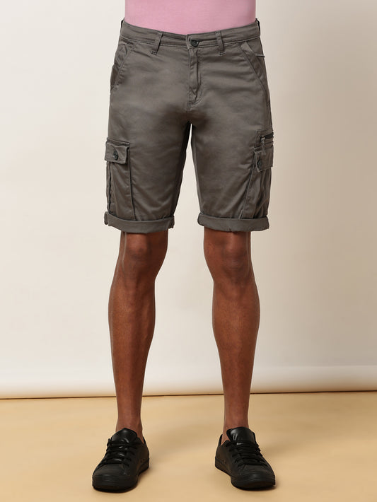 Multi Pocket Stretchable Grey Cargo Shorts