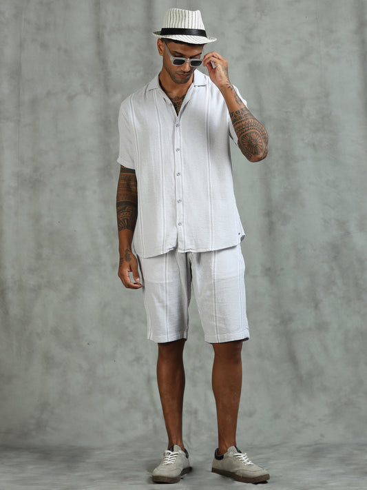 Striped Grey Regular Fit Knee-Length Casual Co-ord Set