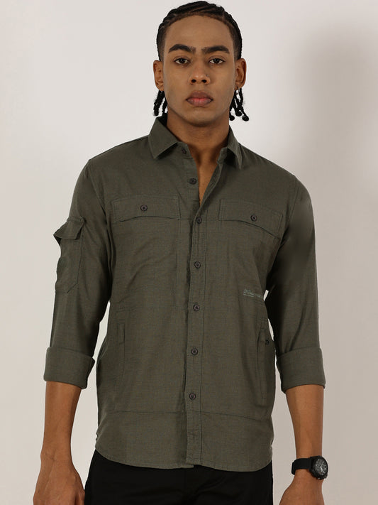 Multi Pocket Olive Cargo Shirt